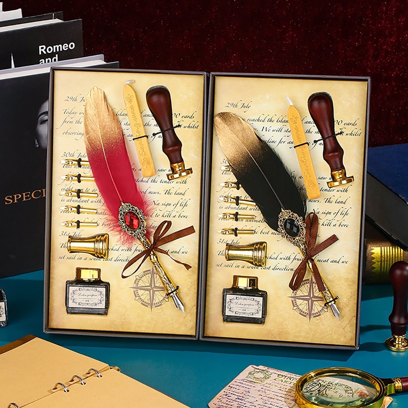 Wax Seal Letter Kit - Creative Feather Dip Pen Ink Set