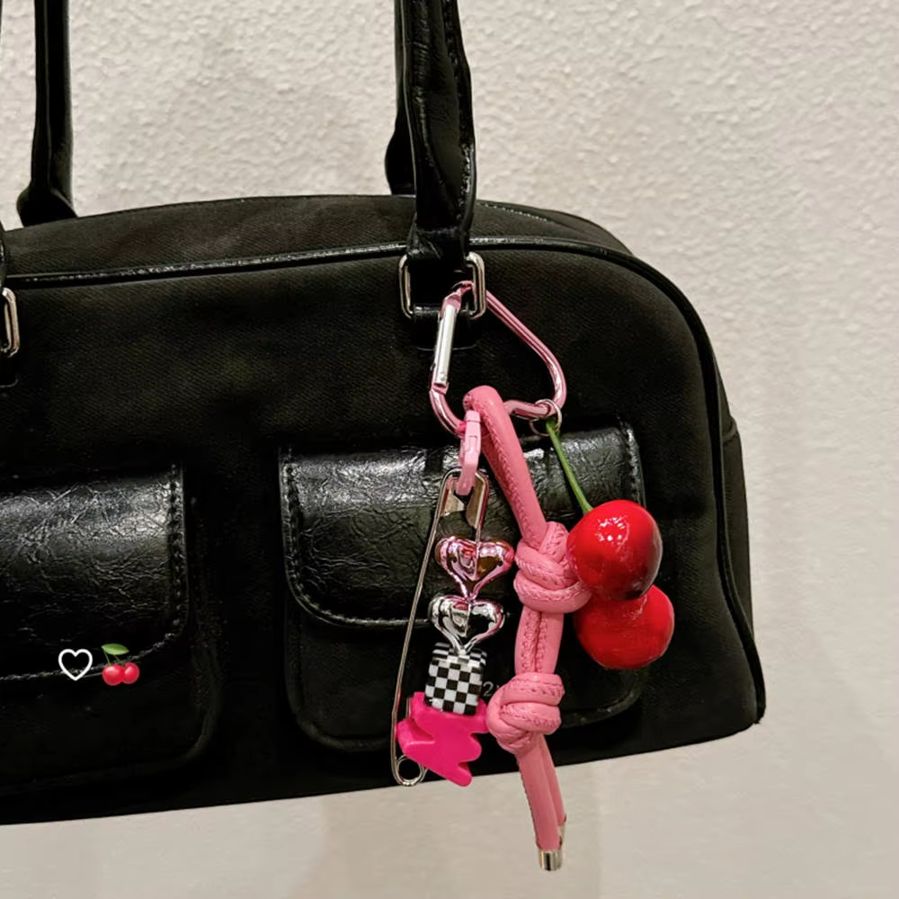 Monogram Keychain Leather - Y2k Cute Cherry Alphabet PU Leather