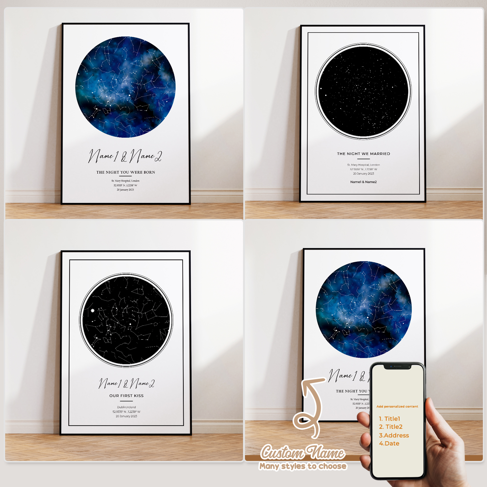Custom Map Poster - Modern Custom Personalized Night Sky Star