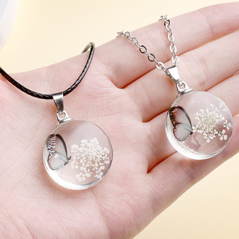 Fahion Glass Charm Real Dried  - đánh giá và giá Birth Flower Necklace