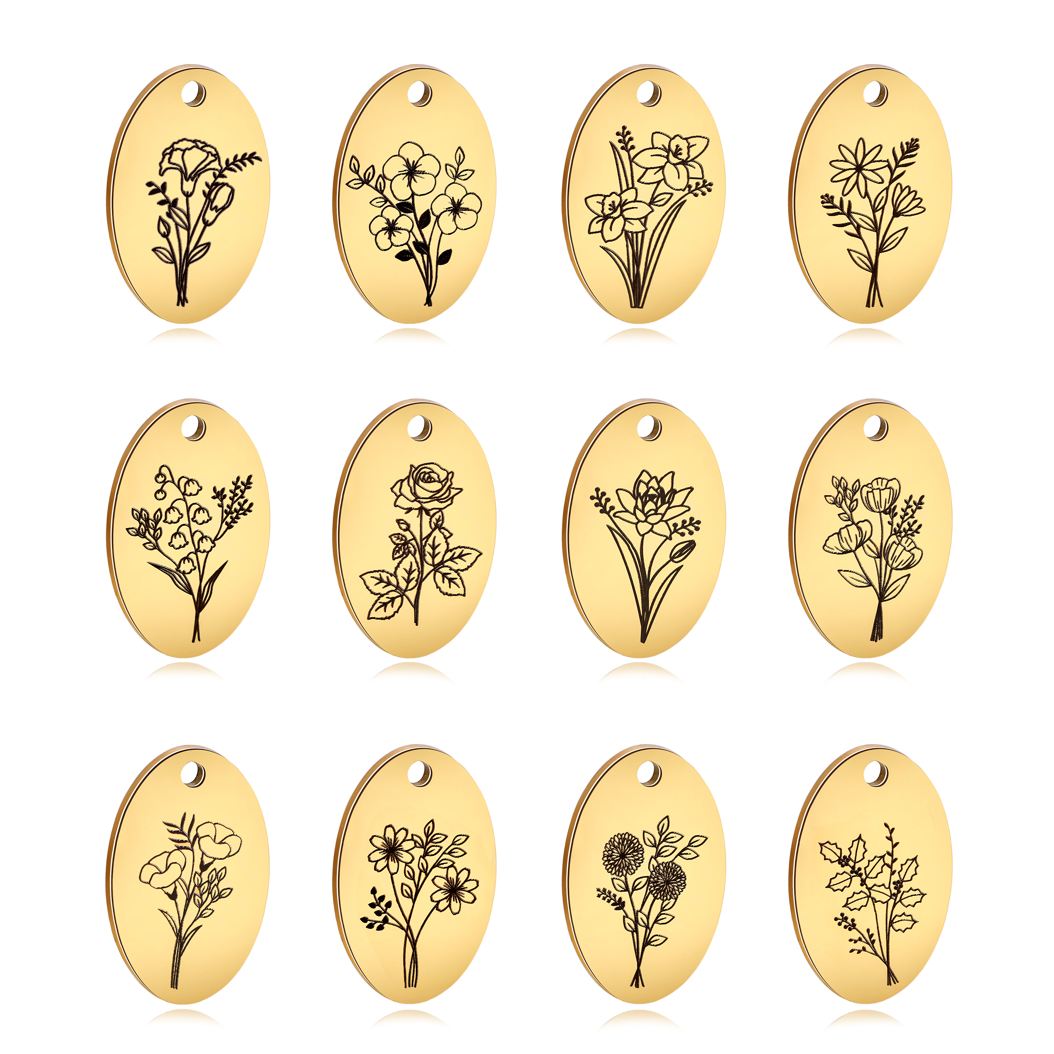 5Pcs Oval Birth Month Flower P - đánh giá và giá Birth Flower Necklace