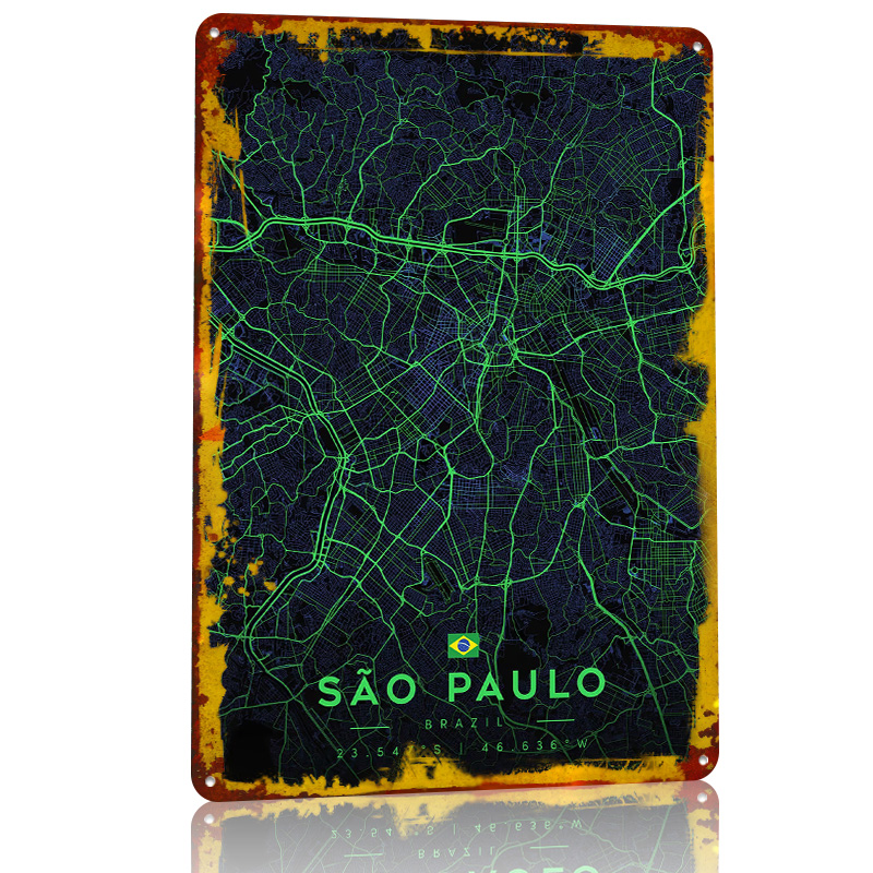 Sao Paulo City Map Art Tin Pos - đánh giá và giá Custom Map Poster