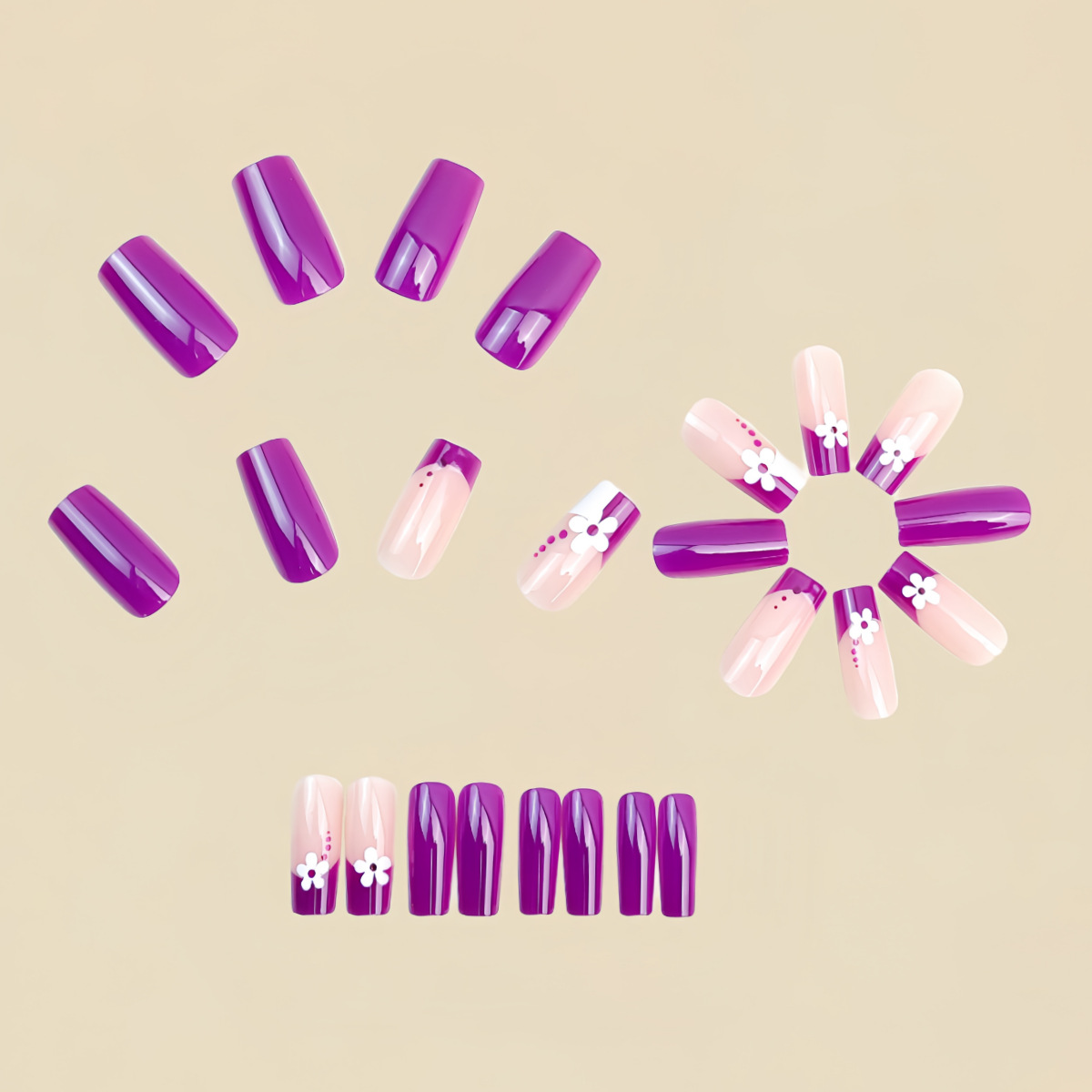 Medium square fake nails for w - đánh giá và giá Pressed Flower Art