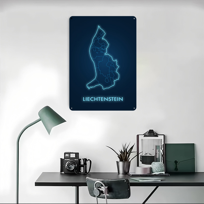 Liechtenstein Map Neon Blue Pr - đánh giá và giá Custom Map Poster