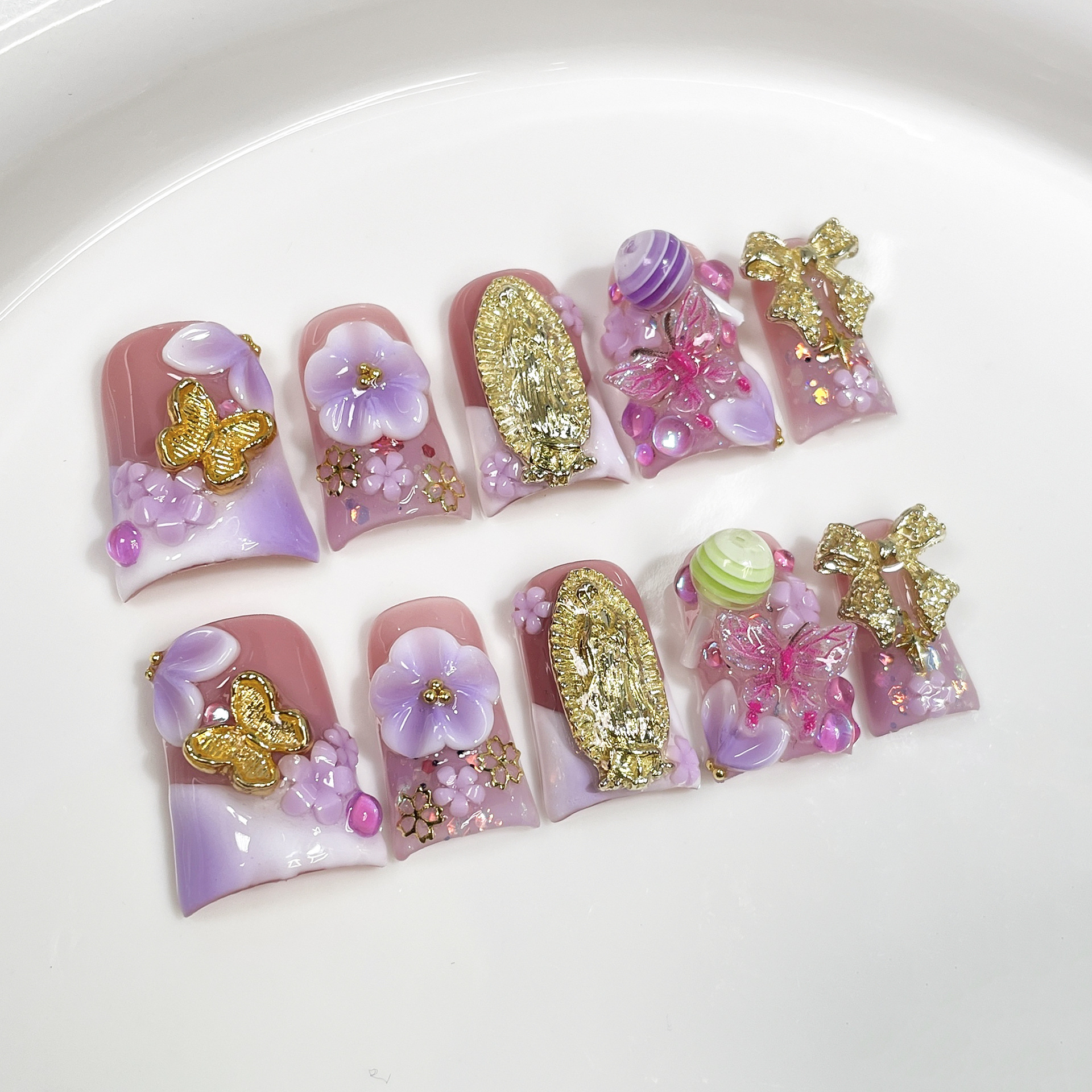 10pcs Ocean Style Fake Nails D - đánh giá và giá Pressed Flower Art